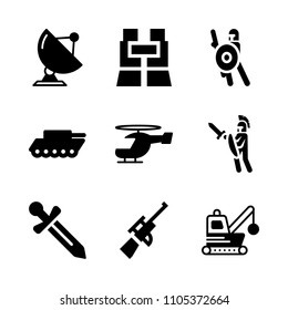 soldier, hunter, battlefield and demolished icons in War vector set. Graphics for web and design