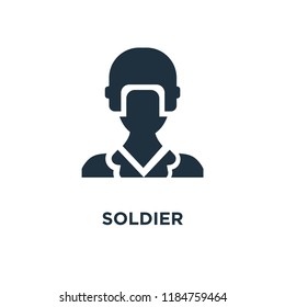 Soldier icon. Black filled vector illustration. Soldier symbol on white background. Can be used in web and mobile.