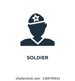Soldier icon. Black filled vector illustration. Soldier symbol on white background. Can be used in web and mobile.