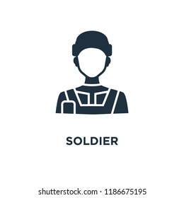 Soldier icon. Black filled vector illustration. Soldier symbol on white background. Can be used in web and mobile.
