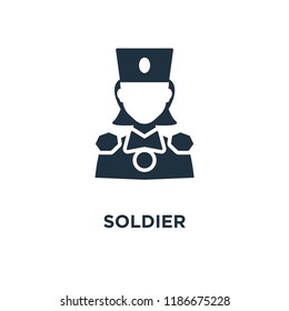 Soldier icon. Black filled vector illustration. Soldier symbol on white background. Can be used in web and mobile.