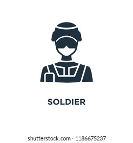 Soldier icon. Black filled vector illustration. Soldier symbol on white background. Can be used in web and mobile.