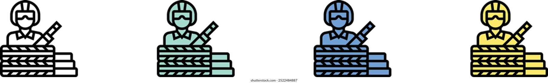 soldier icon. Outline, Green, Blue and Yellow Style Design Isolated On White Background