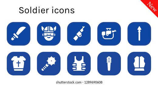 soldier icon set. 10 filled soldier icons. Simple modern icons about  - Weapons, Viking, Rifle, Spear, Armour, Weapon, Bulletproof