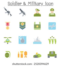 Soldier icon set in flat color style