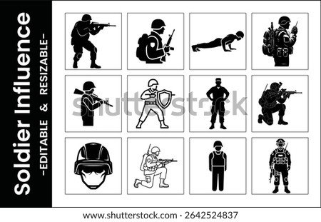 Soldier Icon Set Military Forces Illustrations Vector Collection Armed Personnel Silhouette