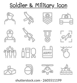Soldier icon set in thin line style