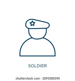 soldier icon. Thin linear soldier outline icon isolated on white background. Line vector soldier sign, symbol for web and mobile