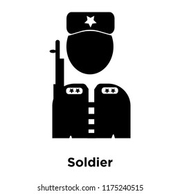 Soldier icon vector isolated on white background, logo concept of Soldier sign on transparent background, filled black symbol