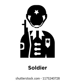 Soldier icon vector isolated on white background, logo concept of Soldier sign on transparent background, filled black symbol