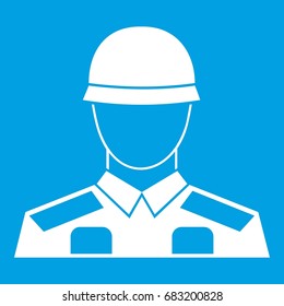 Soldier icon white isolated on blue background vector illustration
