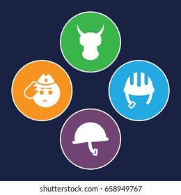 Soldier icons set. set of 4 soldier filled icons such as helmet, soldier emot