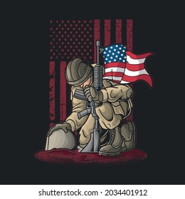 soldier kneel for the fallen illustration vector