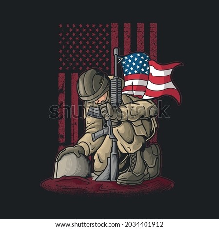 soldier kneel for the fallen illustration vector