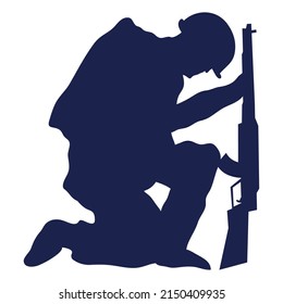 soldier kneeling silhouette blue icon