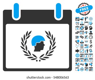 Soldier Laurel Wreath Calendar Day icon with bonus calendar and time management pictograph collection. Vector illustration style is flat iconic symbols, blue and gray, white background.