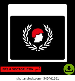Soldier Laurel Wreath Calendar Page icon. Vector EPS illustration style is flat iconic bicolor symbol, red and white colors.