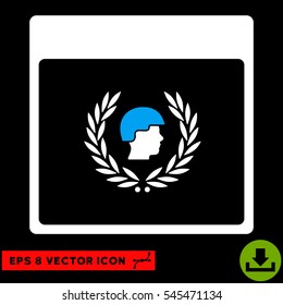 Soldier Laurel Wreath Calendar Page icon. Vector EPS illustration style is flat iconic bicolor symbol, blue and white colors.