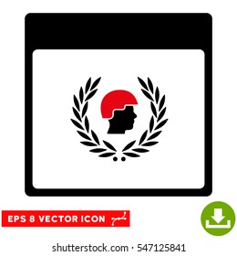 Soldier Laurel Wreath Calendar Page icon. Vector EPS illustration style is flat iconic bicolor symbol, intensive red and black colors.