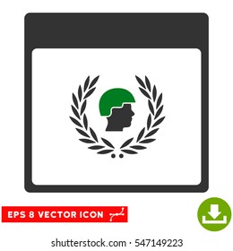 Soldier Laurel Wreath Calendar Page icon. Vector EPS illustration style is flat iconic bicolor symbol, green and gray colors.