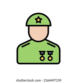 Soldier Line Color Filled Icons Isolated On White Background. Military Occupation Color Vector Icon Set For Web Design, Ui, Mobile Apps, Print Polygraphy And Promo Business