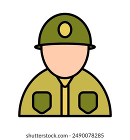 Soldier line icon. Military, army, uniform, service, personnel, combat, defense, war, armed, forces, infantry, security, protection, helmet, duty, occupation, man, fighter, troop, warrior.