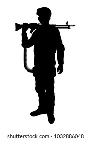 Soldier with machine gun silhouette vector