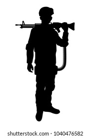 Soldier with machine gun silhouette vector