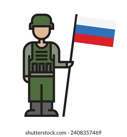 soldier man with flag icon, linear, vector illustration