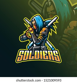 soldier mascot logo design vector with modern illustration concept style for badge, emblem and tshirt printing. soldier illustration with guns.