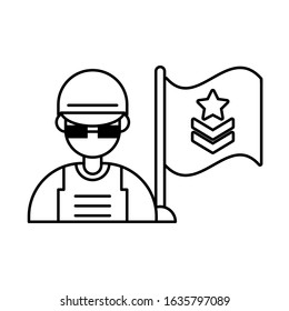 soldier military force with flag vector illustration design