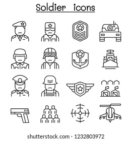 Soldier & Military Icon Set In Thin Line Style