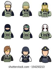 Soldier military and police cop half body model dummy in special force uniform icon collection set 2, create by vector