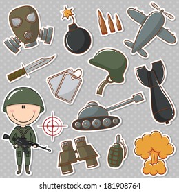 Soldier with military things