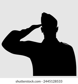 Soldier, officer saluting silhouette. Vector illustration