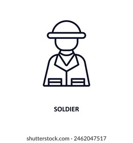 icono de esquema de soldado. Ícono de línea delgada del ejército y la colección de guerra. Vector editable aislado sobre fondo blanco