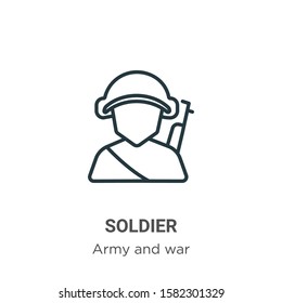 Soldier outline vector icon. Thin line black soldier icon, flat vector simple element illustration from editable army concept isolated on white background