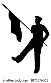 Soldier parading with flag silhouette vector