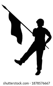 Soldier parading with flag silhouette vector