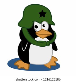 Soldier penguin with helmet Vector Illustration