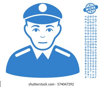 Soldier pictograph with bonus men clip art. Vector illustration style is flat iconic cobalt symbols on white background.