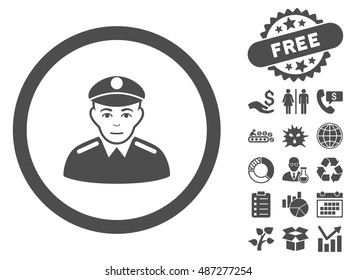 Soldier pictograph with free bonus design elements. Vector illustration style is flat iconic symbols, gray color, white background.
