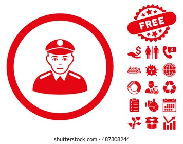 Soldier pictograph with free bonus pictogram. Vector illustration style is flat iconic symbols, red color, white background.