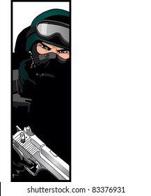Soldier or policeman or special forces commando with pistol