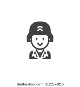 Soldier portrait vector icon. filled flat sign for mobile concept and web design. Military man in soldier helmet simple solid icon. Symbol, logo illustration. Pixel perfect vector graphics