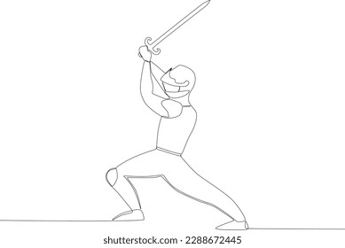 A soldier prepares to launch a sword. Ancient warrior one-line drawing