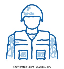 símbolo de la profesión de soldado. Cartel de la profesión de soldado de la línea azul dibujado a mano. ilustración de símbolo aislado
