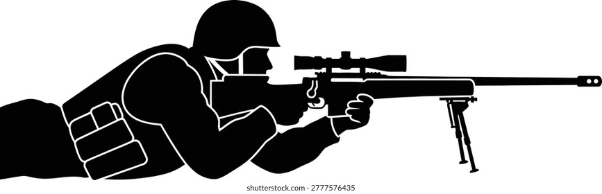 Soldier in prone position aiming gun