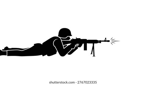 Soldier in prone position aiming rifle