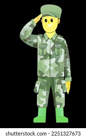 soldier in protective uniform salutes